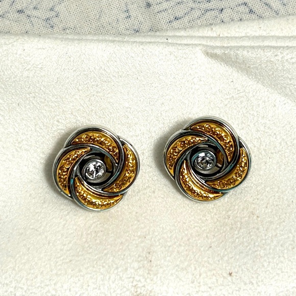 Brighton Love Knot Eternity Clip-On Earrings Two-tone Crystals Silver Plated - Picture 1 of 7